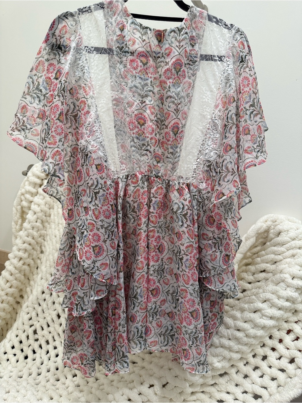 Misa Los Angeles Pink and Gray Floral Lace-Trim Dress / Tunic